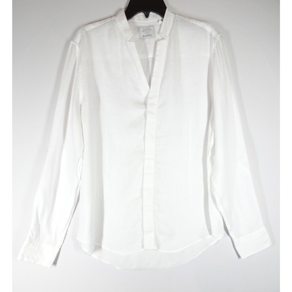 Murano Baird McNutt Linen Shirt Womens Large White Band Collar Coastal Summer